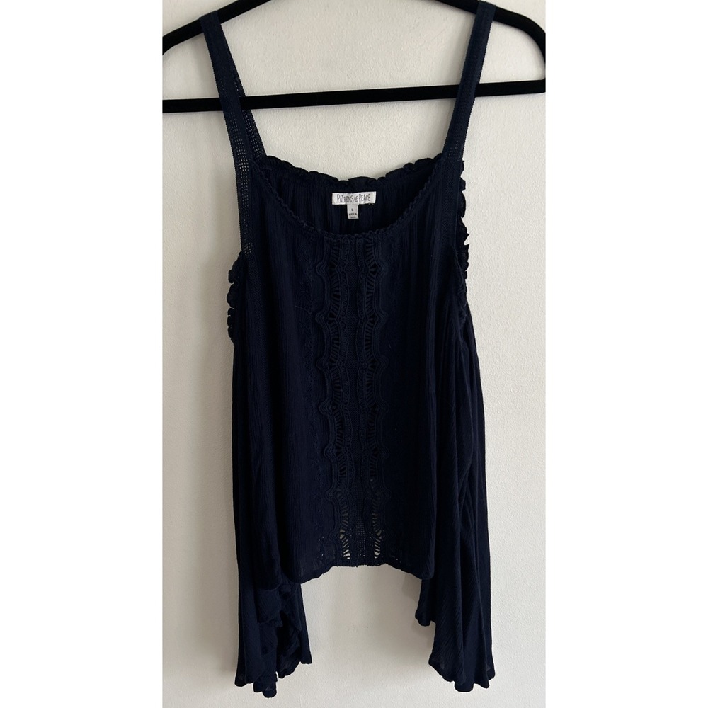 Patrons of Peace Crop Tank Top Blouse Blue Size Large Boho Festival Cottageware